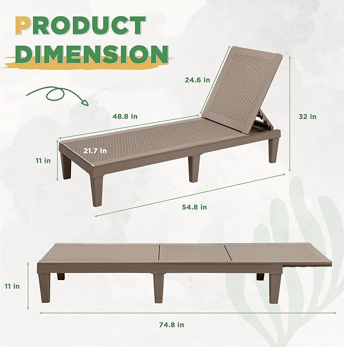 Greesum Outdoor Chaise Lounge Chairs Set of 4 with 5-Position Adjustable Backrest - Photo 3