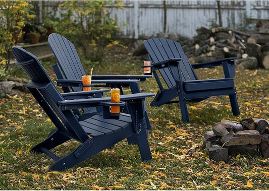 FUNBERRY Adjustable Folding Adirondack Chairs Set of 2, HDPE All Weather Fire Pit Chairs with Cup Holder
