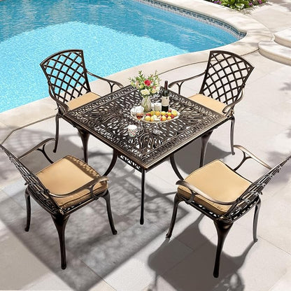VINGLI Patio Chairs Set of 2, All-Weather Cast Aluminum Outdoor Dining Chairs with Cushion, Metal Armchairs for Poolside, Backyard, Balcony
