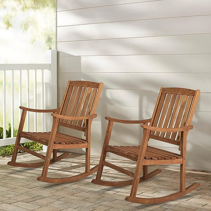 JONATHAN Y RCK102A-SET2 Wendy Classic Slat-Back 300-Lbs Support Acacia Wood Patio Outdoor Rocking Chair for Garden, Lawn, Backyard, Pool, Deck, Beach, Firepit, Teak, Set of 2