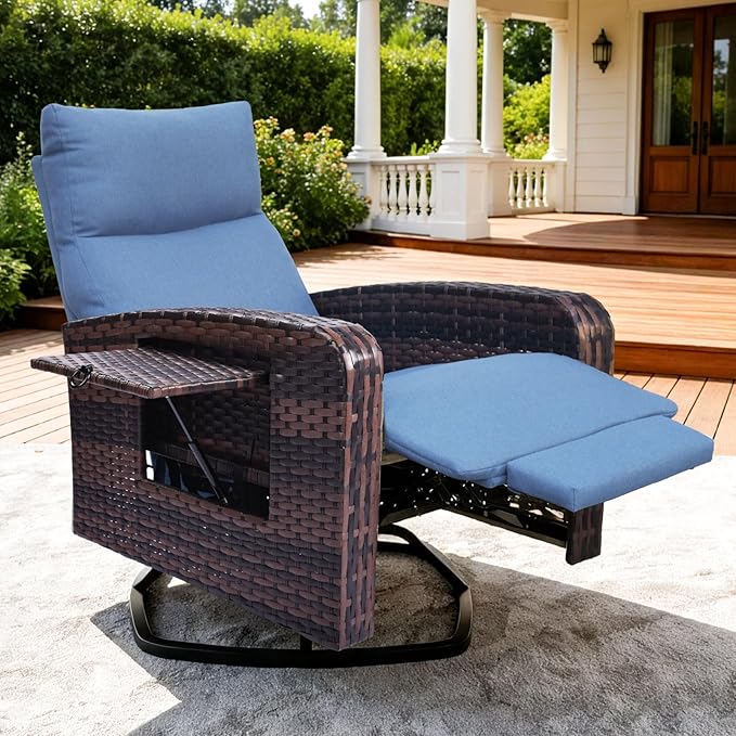 Outdoor Recliner Chair Set of 2, Wicker Patio Recliners with Adjustable Backrest and Extended Foot Rest - Photo 1