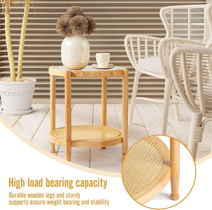 Outvita Outdoor Side Table, Rattan Rubber Wood Coffee Table with Weather - Resistant Coating, Double - Layer Storage - Photo 9