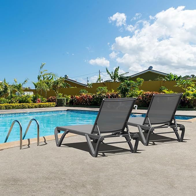 Domi Pool Lounge Chairs Set of 2, Aluminum Adjustable Outdoor Chaise Lounge with Wheels - Photo 7