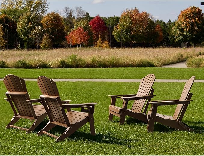 FUNBERRY Folding Adirondack Chair, All Weather HDPE Fire Pit Chairs with Cup Holder for Outdoor