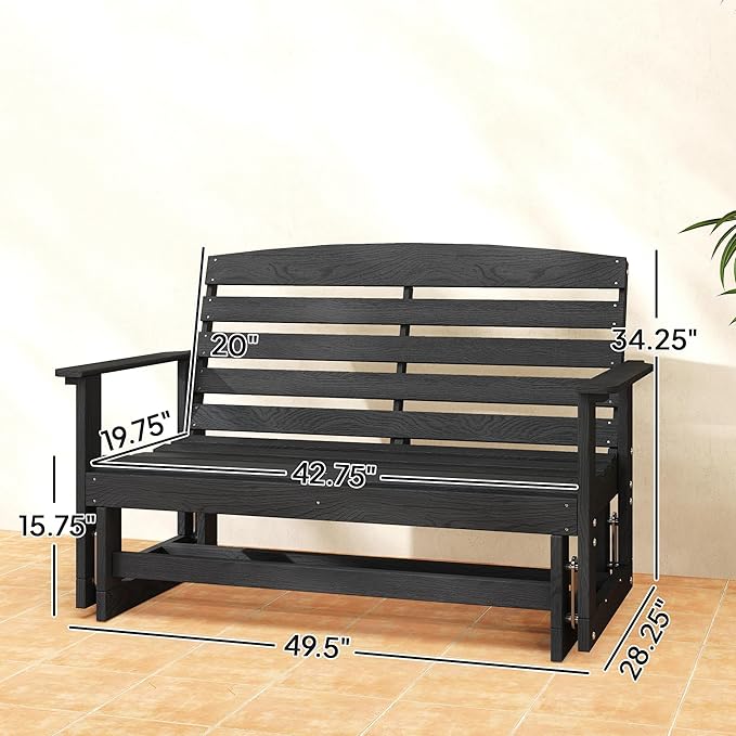Outsunny 2-Person Outdoor Glider Bench Patio Double Swing Rocking Chair Loveseat w/Slatted HDPE Frame for Backyard - Photo 3