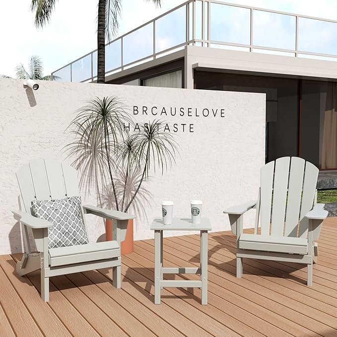 WO WESTIN OUTDOOR HDPE Laguna 3PC Outdoor Poly Adirondack Chair Set with Side Table, Sand