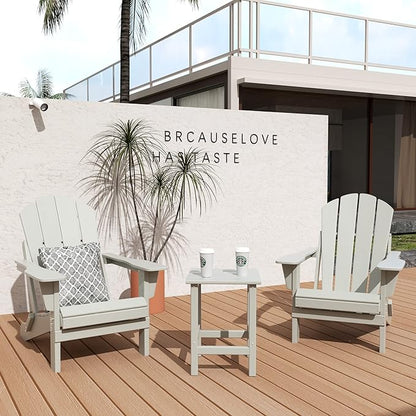 WO WESTIN OUTDOOR HDPE Laguna 3PC Outdoor Poly Adirondack Chair Set with Side Table, Sand