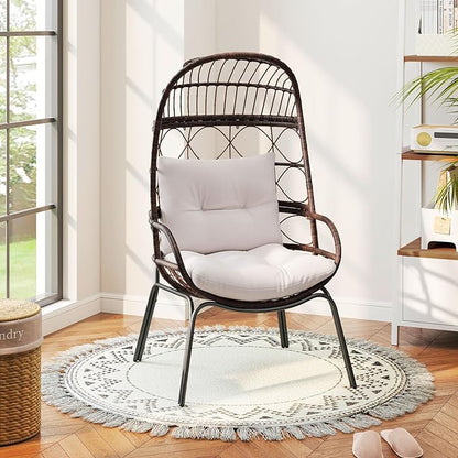 Tangkula Narrow Wicker Egg Chair Outdoor, Patio Rattan Lounge Basket with Seat & Back Cushions, Metal Indoor Outdoor Leisure Sofa Cocoon Chair for Bedroom, Backyard, Balcony, 400 lbs Max Load
