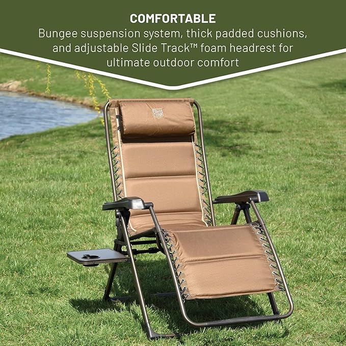 TIMBER RIDGE Aluminum Zero Gravity Chairs, Folding Recliner Chair Padded with Cup Holder and Headrest, Adjustable Lounge Reclining Chair for Outdoor Camping Lawn Patio Indoor, Supports 350lbs, Brown