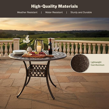 Kinger Home Arden 41-Inch Outdoor Dining Table, Cast Aluminum Patio Furniture Table, Round Table, All-Weather Resistant Outdoor Dining Furniture, Brown