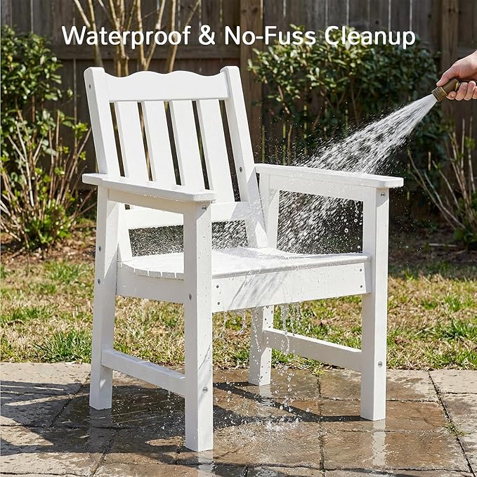 Stoog All-Weather Patio Chairs Set of 2, HIPS Outdoor Chairs with 400 lbs Weight Capacity, Patio Dining Chairs for Backyard, Deck, Garden and Porch, White