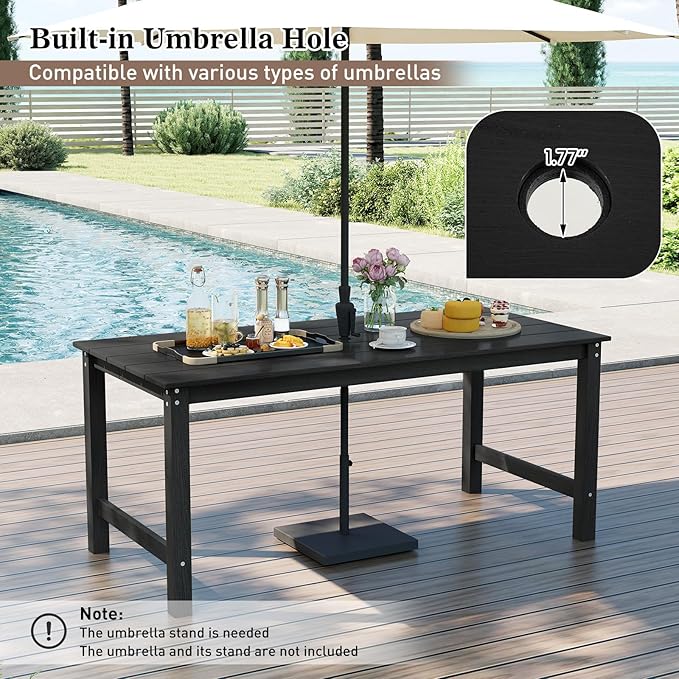 Tangkula HDPE Outdoor Dining Table for 6 Person, 67” Patio Table with Wood-Like Tabletop and Umbrella Hole - Photo 4