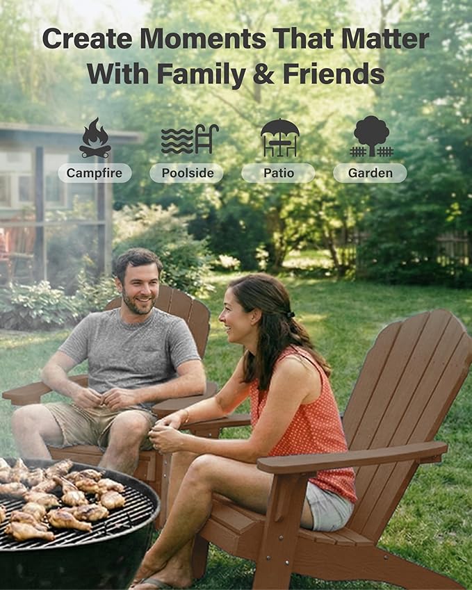 YEFU Oversized Plastic Adirondack Chair with Cup-Holder (Large Dual-Purpose), Weather Resistant, Poly Lumber Outdoor Chairs Duty Rating Widely Used in Patio, Lawn, Outside, Deck, Garden Chairs-Teak