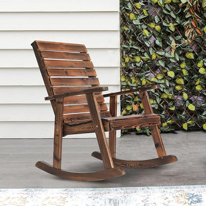 Outdoor Wood Rocking Chair, Porch Rocking Chair Wooden Rustic High Back Rocker for Indoor, Backyard, Patio, Natural