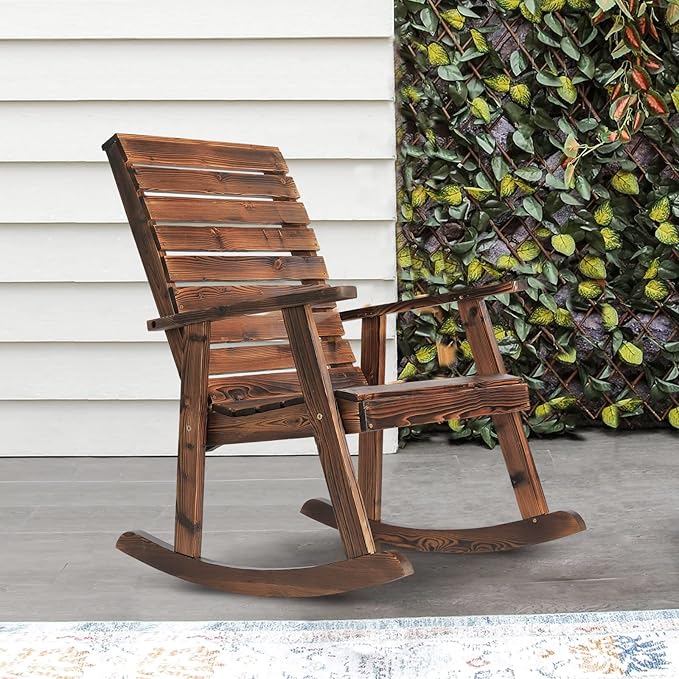 Garturects Outdoor Rocking Chairs Set of 2 - Patio Wood Rocking Chair Furniture Rustic Porch Rocker Chair for Yard, Porch, Balcony & Garden