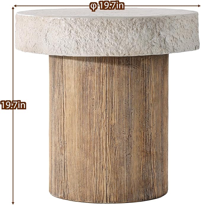 SUNBURY Outdoor Concrete Coffee Table, 20" W Patio Dining Table, Outdoor MgO Table Round in Antique Beige Coffee Table for Patio, Garden, Backyard