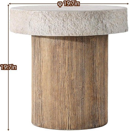 SUNBURY Outdoor Concrete Coffee Table, 20" W Patio Dining Table, Outdoor MgO Table Round in Antique Beige Coffee Table for Patio, Garden, Backyard