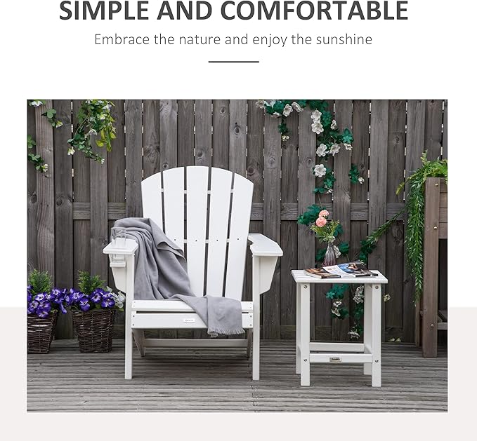 Outsunny Adirondack Chair with Cup Holder, All Weather Patio Chair HDPE Lounger, Fire Pit Seating High Back and Wide Seat for Outdoor, Backyard, Garden, Deck, Lawn, White