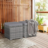 RELAX4LIFE Wicker Outdoor Storage Ottoman - 2-Piece Rattan Footstool w/Removable Cushion - Photo 4