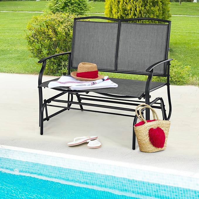 Outdoor Swing Glider Chair for 2 Persons, Rocking Seating Patio Bench w/Coated Steel Frame, Patio Loveseat for Backyard - Photo 9