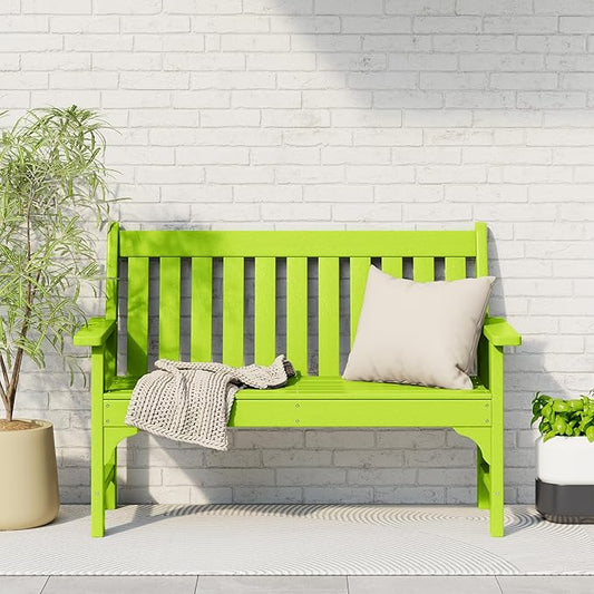 Costaelm Garden Bench, Farmhouse Park Front Porch for Entryway Bench Outdoor Seating Low Bench Patio Bench Outside/Indoor, Lime