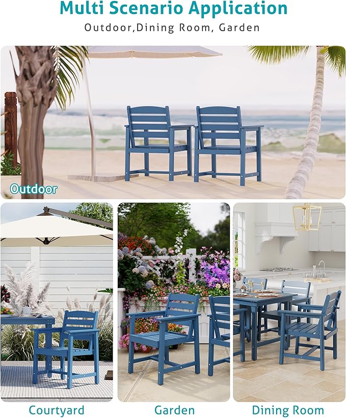 Anbuy Patio HDPE Dining Table Sets, Patio Dining Chairs Set of 2 - HDPE Outdoor Dining Chair for Various Scenes in Outdoor, Dining Room, Garden (Blue)