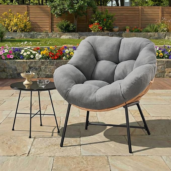 ONBRILL Outdoor Egg Chair, Indoor Lounge Chair for Patio, Bedroom, Living Room, Porch - Grey