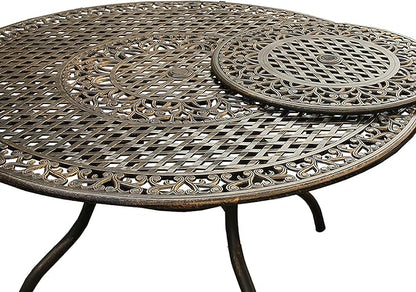 Oakland Living Ornate Traditional Outdoor Mesh Lattice Aluminum 59 inch Bronze Round Dining Table with Lazy Susan