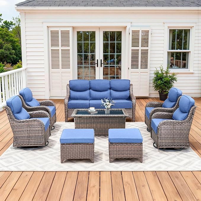 Luxury High Back Patio Furniture Set with 6-Inch Thick Cushions, 8-Pieces Outdoor Furniture with Swivel Chairs - Photo 1