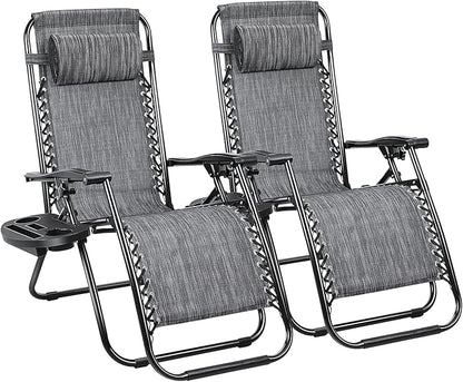 Devoko Patio Zero Gravity Chair Outdoor Folding Adjustable Reclining Chairs Pool Side Using Lawn Lounge Chair with Pillow Set of 2