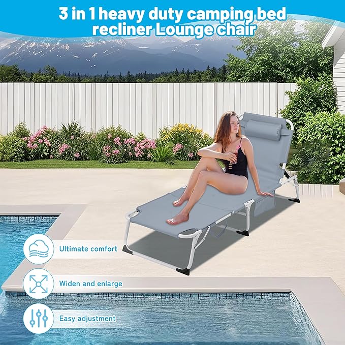 3-in-1 Oversized Sun Tanning Chair with Mat & Face Hole - Photo 4
