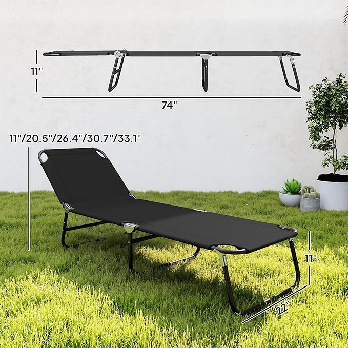 Outsunny Folding Chaise Lounge Pool Chairs, Outdoor Sun Tanning Chairs with 5-Level Reclining Back - Photo 3