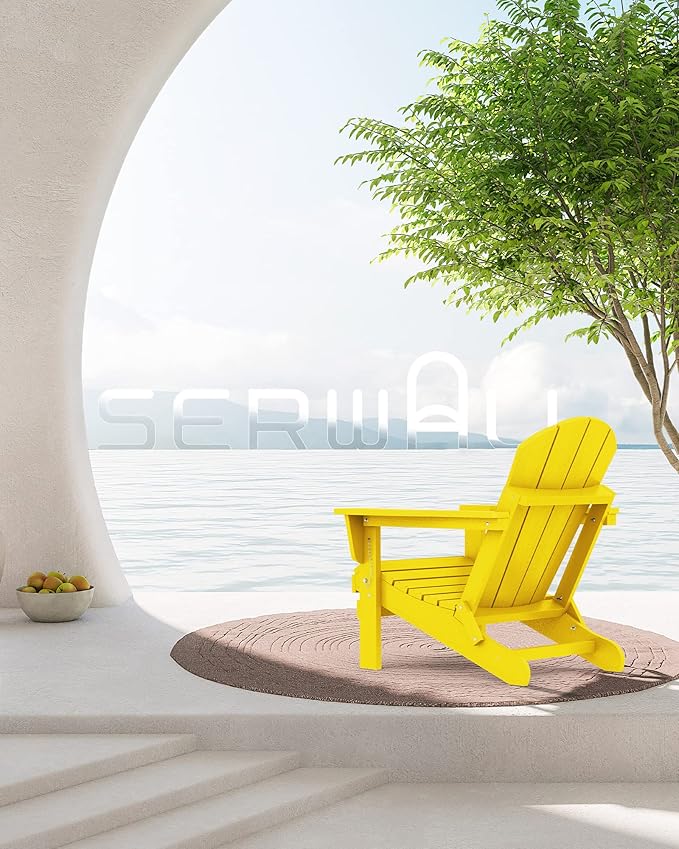 SERWALL Folding Adirondack Chair Set of 6 Painted Adirondack Chair with Cup Holder Weather Resistant for Patio Deck Garden- Yellow