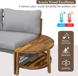 Quarte Outdoor Acacia Wood Round Sofa Set, Sectional Sets with Coffee Table, 6-Person Seating Group for Garden - Photo 7