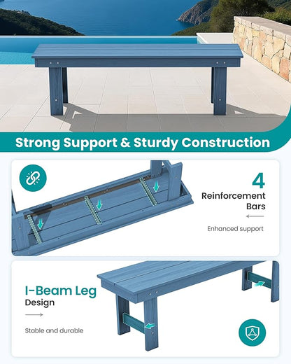 SERWALL 2-Person Outdoor Bench Backless, HDPE Outdoor Benches Weatherproof, 700 Lbs Weight Capacity, Poly Lumber Patio Furniture for Garden, Porch and Park, Navy