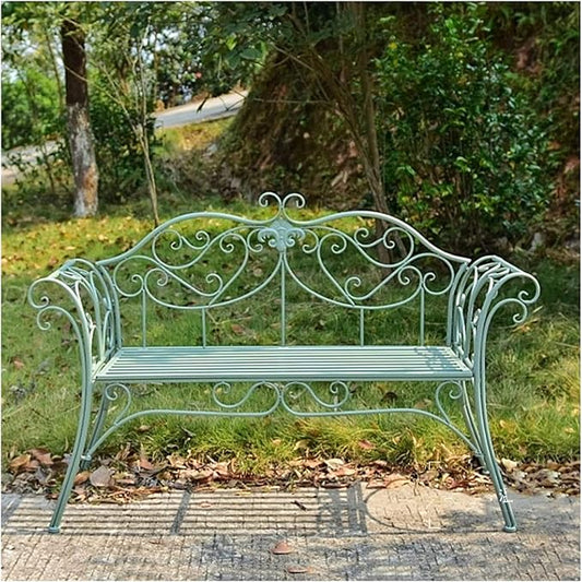 Park Bench Patio Garden Bench Backyard Benches, Metal Garden Bench, Country Wrought Iron Double Chair Bench, Villa Garden Courtyard Decor, Park Outdoor Bench with Backrest (Color : Green)