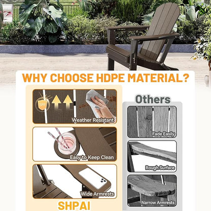 Adirondack Chair, Plastic Adirondack Chairs, HDPE Adirondack Chair, Folding Adirondack Chairs,Outdoor Chairs with Cup Holder for Lawn Patio Deck Fire Pit -Brown