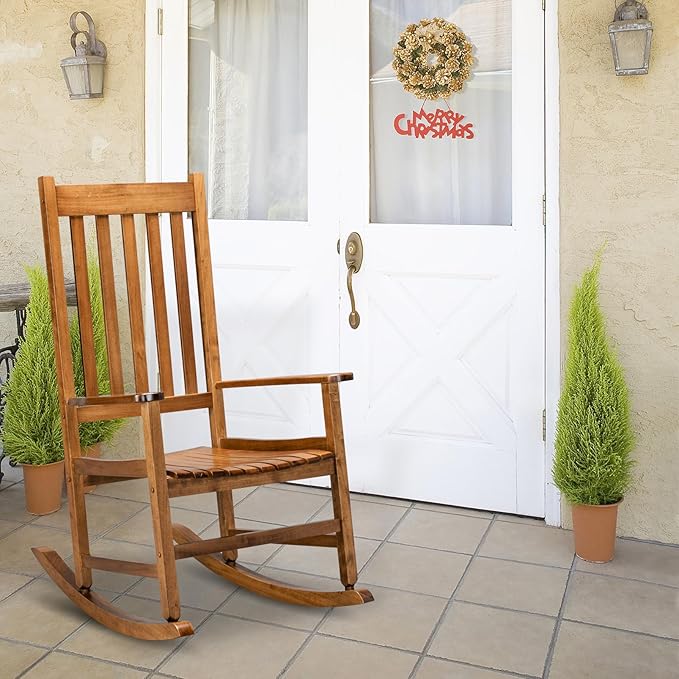 Outdoor Rocking Chairs Set of 2,Wood Porch Rocker for Adult,High Back Leisure Chair for Garden, Porch, Backyard, Poolside,250 Lb Heavy Duty Lounge Chair,Mecedora De Exterior,Original Color 2 Pcs