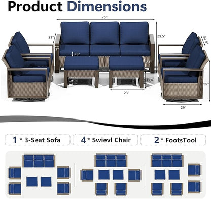 Outdoor Patio Furniture Set, 7 Piece Wicker Patio Conversation with Deep Seating, Thicken Cushions, Outdoor Swivel Rocker Patio Chairs, Metal Outdoor Furniture for Deck, Porch, Yard Use