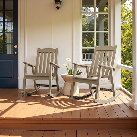 Flamaker Outdoor Rocking Chairs, PP Material Patio Rocking Chairs All Weather Resistant, Heavy Duty Rockers with High Back for Patio Backyard Porch (Light Brown)