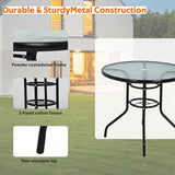 MKDLUFEI 32 Inch Round Outdoor Dining Table, Patio Table with Umbrella Hole, Tempered Glass Top, Black Steel Frame - Photo 4