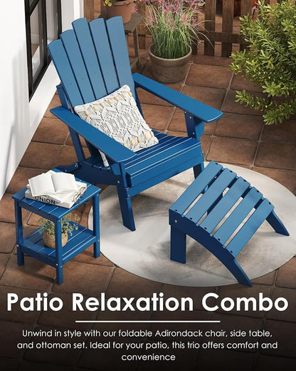 GREENVINES Folding-Adirondack-Chairs-Set-of-2 | HDPE Plastic | Throne Series | Fire Pit Chair | All Weather | for Outdoor Patio Deck Backyard Poolside | Blue