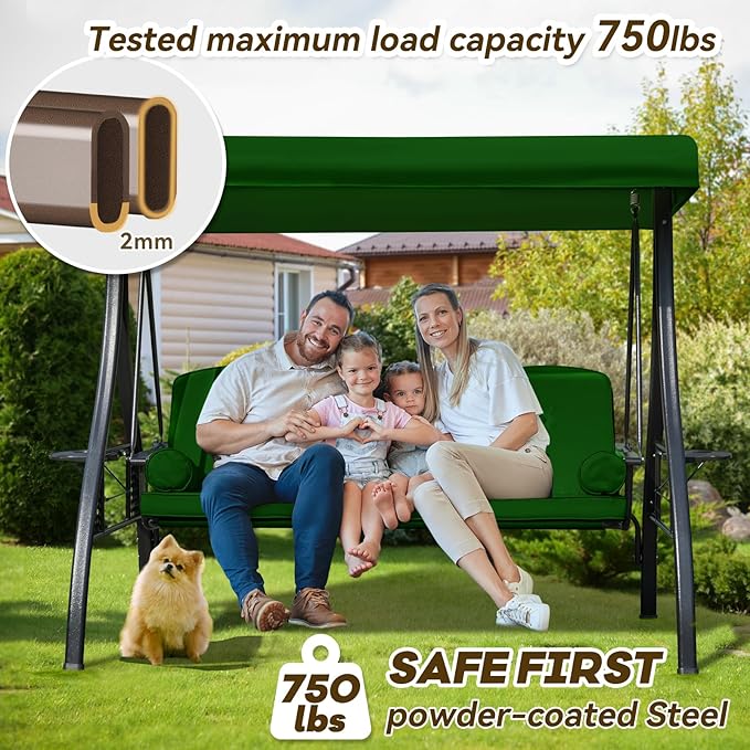 3 in 1 Outdoor Porch Swing with Adjustable Canopy, 3 Seat Outdoor Swing for Adults - Photo 2