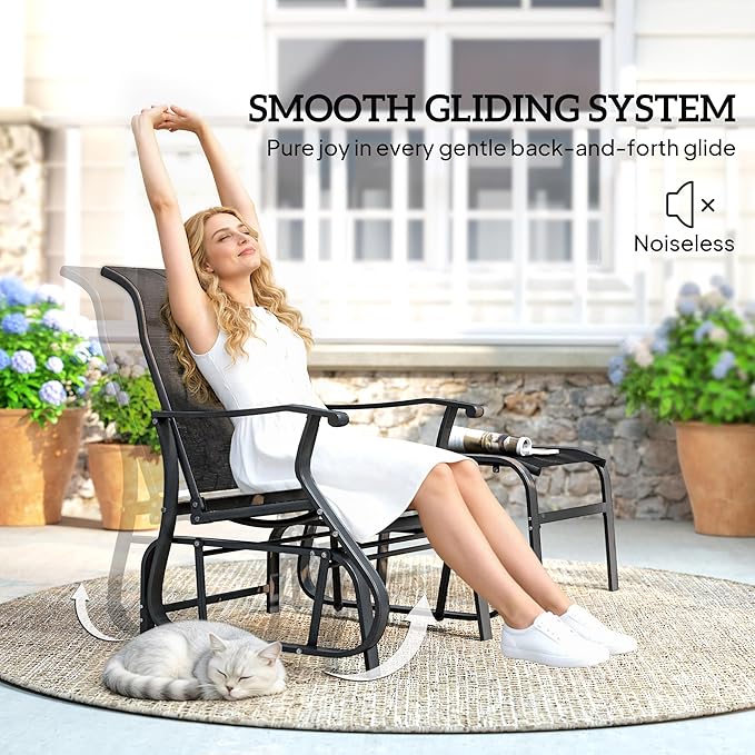 Outsunny Outdoor Glider Chair with Ottoman, Patio Glider Set with 24.4" High Back, 22" Wide Seat - Photo 4