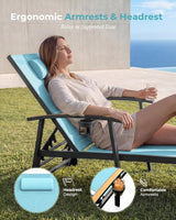 Ciokea Outdoor Lounge Chair with Pillow, 5-Position Aluminum Chaise Lounge with Wheels & Armrests - Photo 3