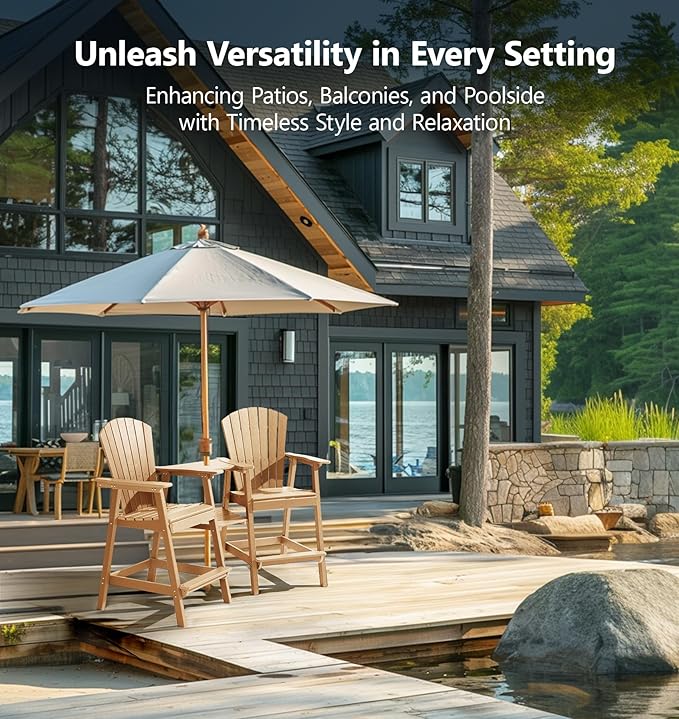 PASAMIC Tall Adirondack Chairs Set of 4, All-Weather HDPE Patio Chairs with Double Connecting Trays - Photo 3