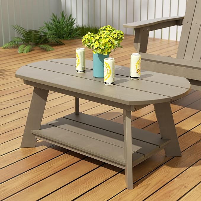 WestinTrends Tuscany Outdoor Coffee Table, All Weather HIPS 2 Tier Patio Adirondack Coffee Table, Taupe