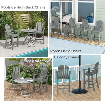 ORALNER Tall Adirondack Chairs, Set of 2 Outdoor High Back Balcony Chair, Weather Resistant HDPE Resin Plastic Bar Height Stools, 360 LBS Lifeguard Chair for Pool Patio Deck Backyard (2, Grey)