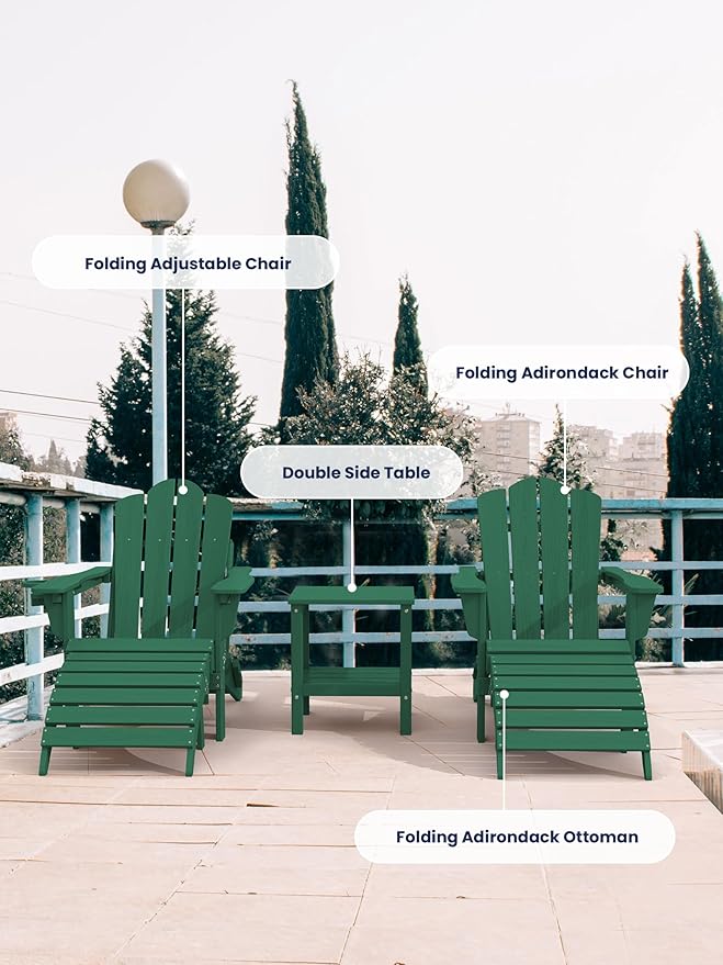 KINGYES Folding Adirondack Ottomans Set of 4 for Adirondack Chair, Green