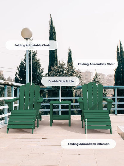 KINGYES Folding Adirondack Ottomans Set of 4 for Adirondack Chair, Green